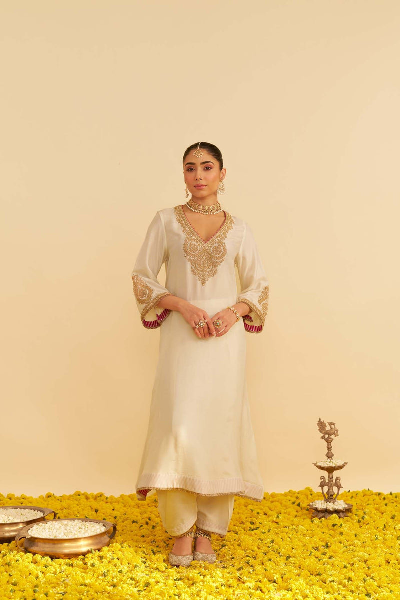 HAAYAT - DAISY IVORY LONG KAFTAN WITH SALWAR
