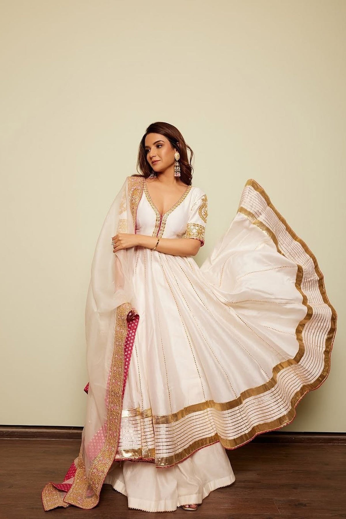 Jasmin Bhasin In Shaiz - Daisy Ivory Hand Embroidered Anarkali with Skirt and Dupatta