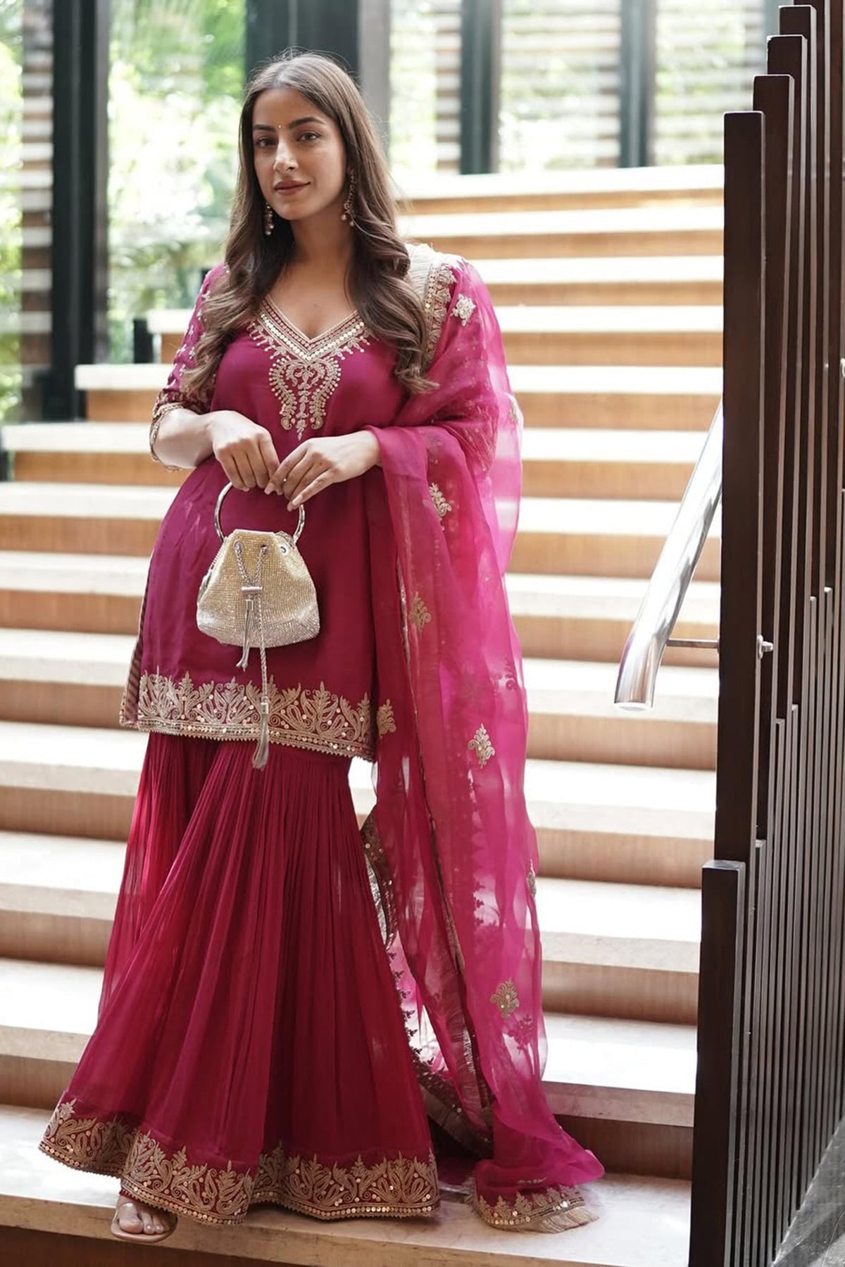 Kulvir Kaur In AAIRA - Rani Hotpink SHORT KURTA WITH GARARA AND DUPATTA