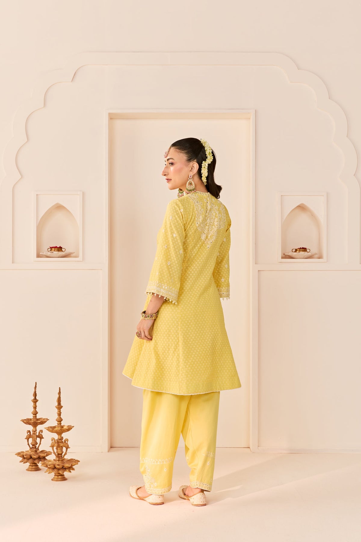 Nida - Lemon Yellow  Short Choga With Farshi Salwar