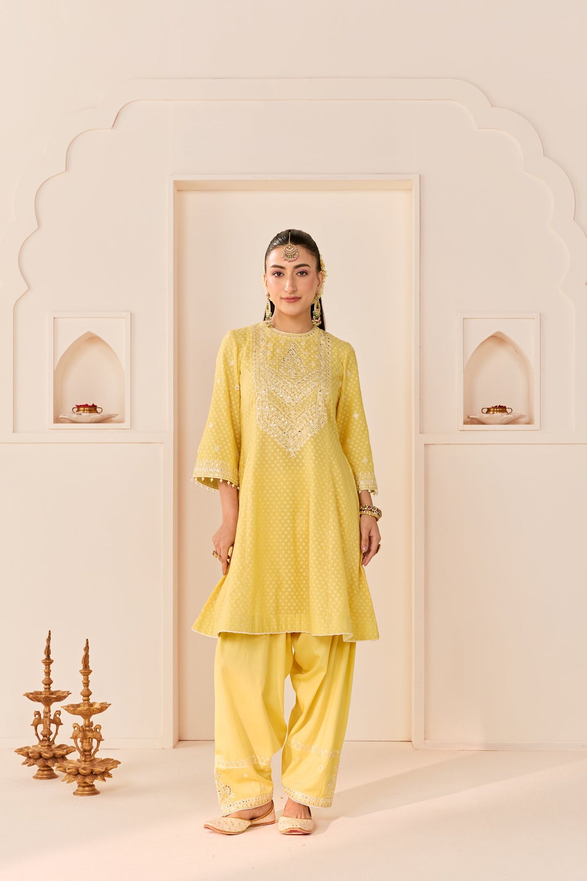 Tripiti Gulati  In Nida - Lemon Yellow  Short Choga With Farshi Salwar