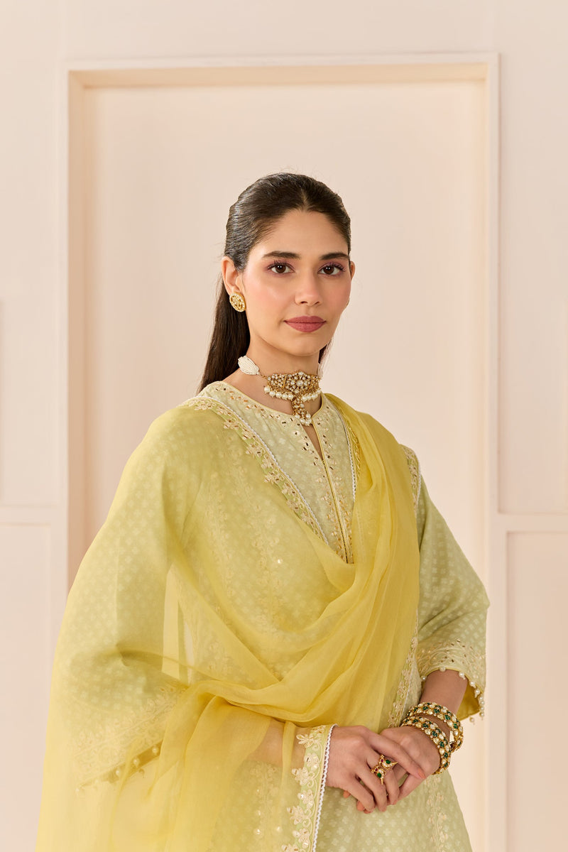 Firdaus - Mint Green Long Kalidaar Chauga With Dogri Salwar And Dupatta (LXRTS)