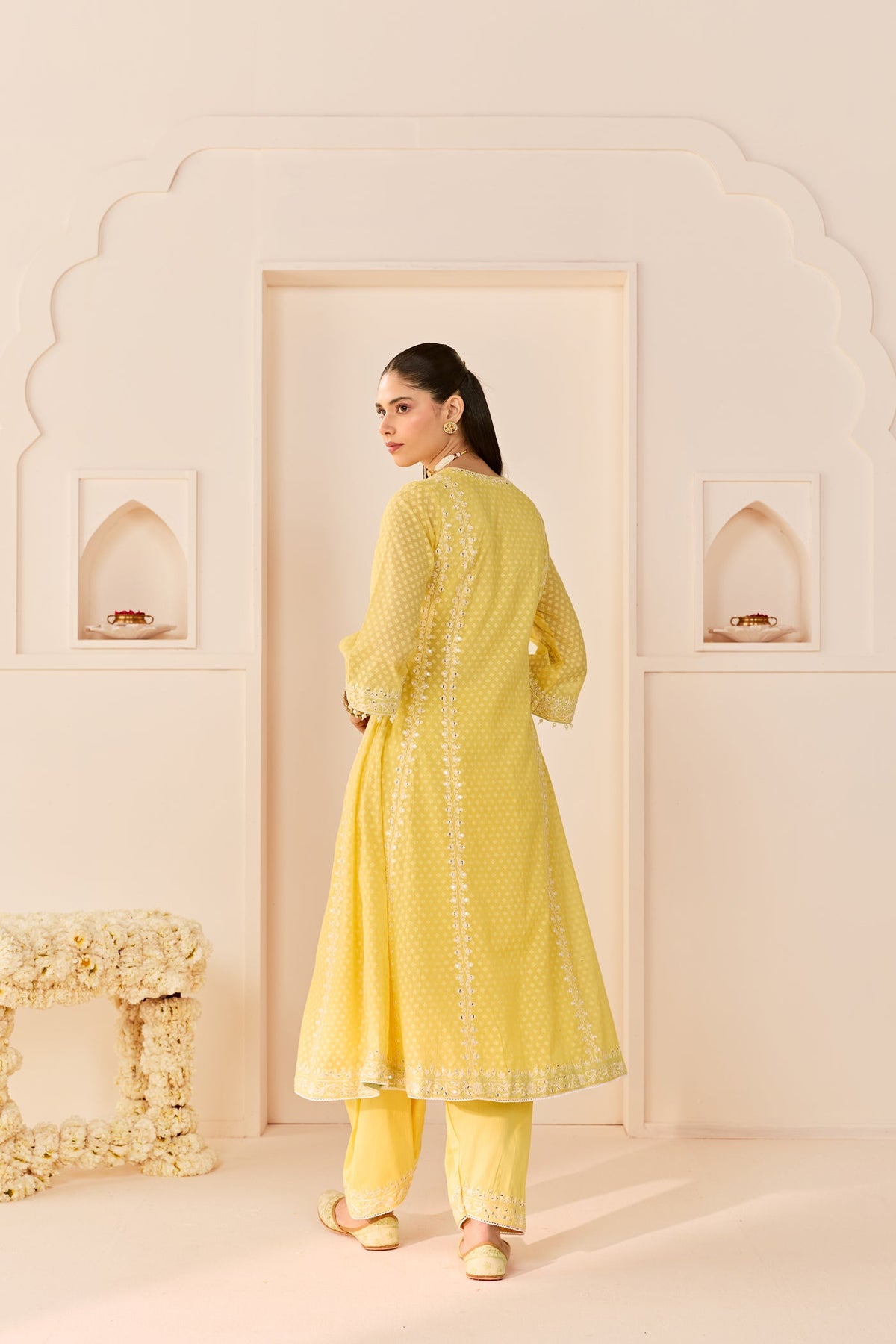 Firdaus -Lemon Yellow Long Kalidaar Chauga With Dogri Salwar And Dupatta (LXRTS)