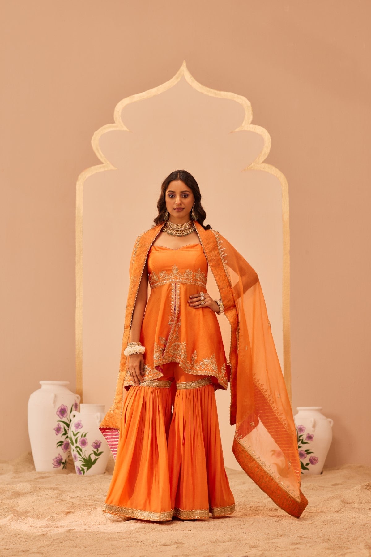 Tahira - Tangerine Orange Kurta Garara Set