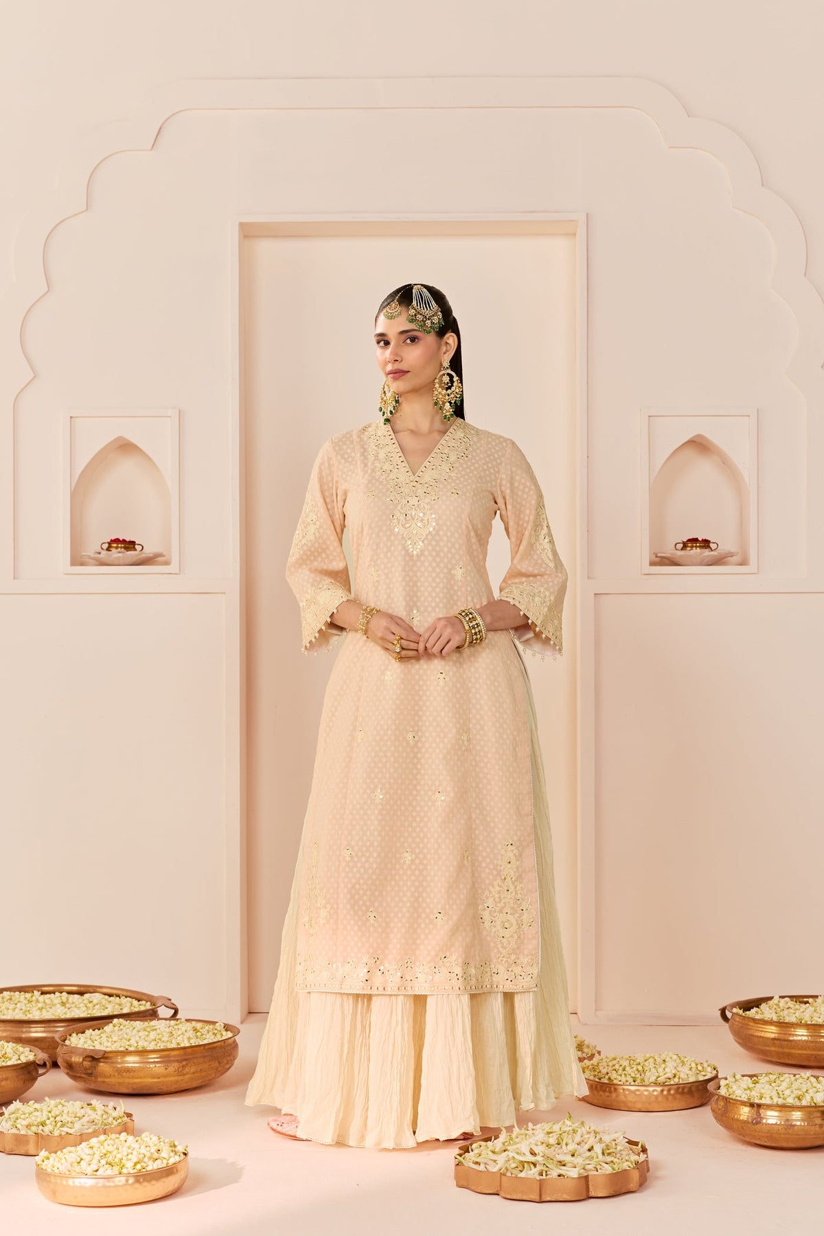 Ruhani - Carnation Pink Long Kurta With Skirt And Dupatta (LXRTS)
