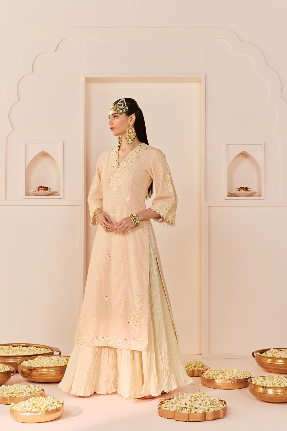 Ruhani - Carnation Pink Long Kurta With Skirt And Dupatta