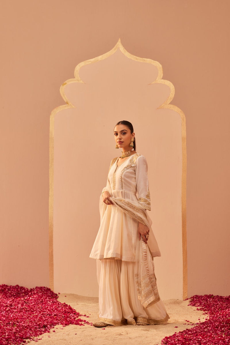Fatima - Daisy Ivory Peplum Garara Set