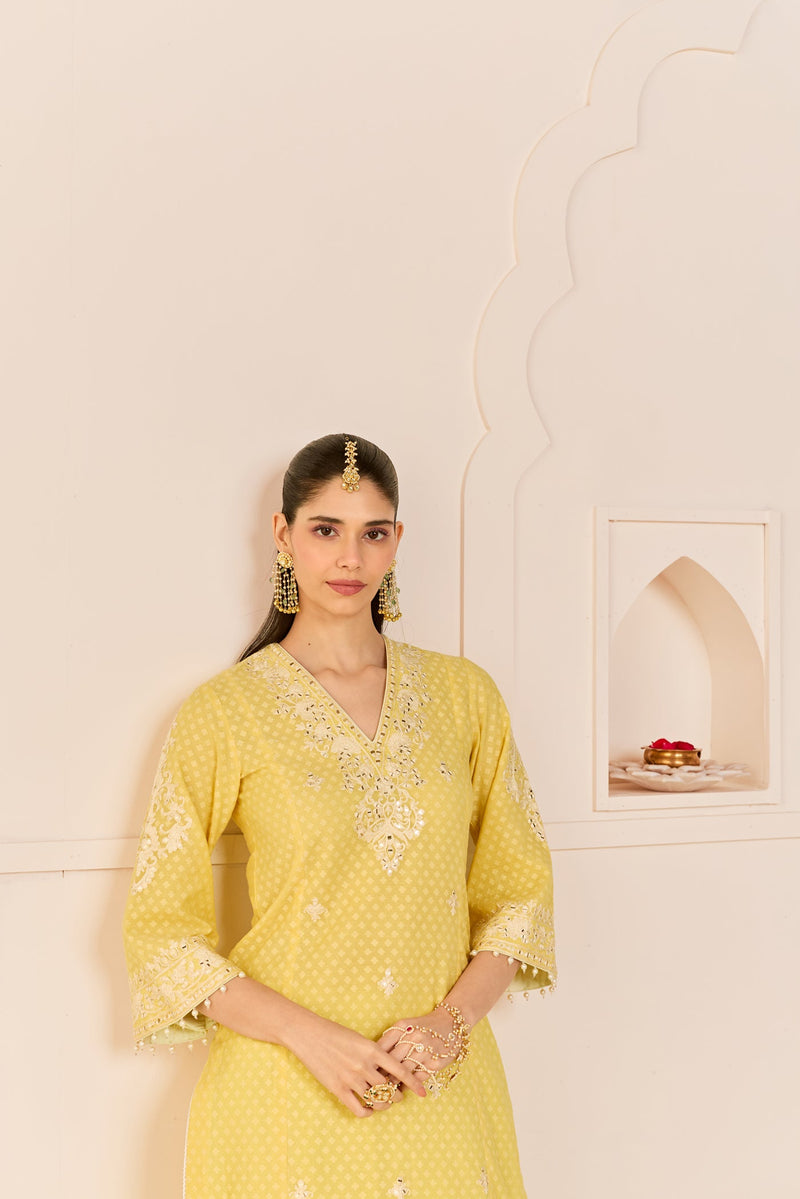 RUHANI - LEMON YELLOW Long kurta with Skirt and Dupatta (LXRTS)