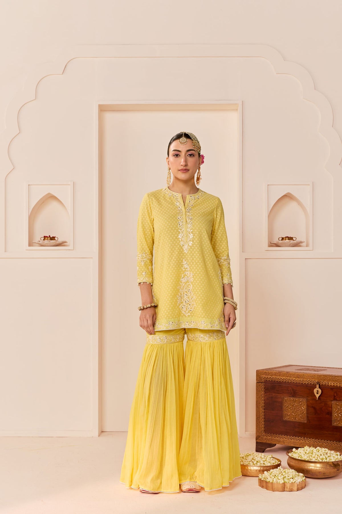 Yasneen - Lemon Yellow Short Kurta With Garara And Dupatta (LXRTS)