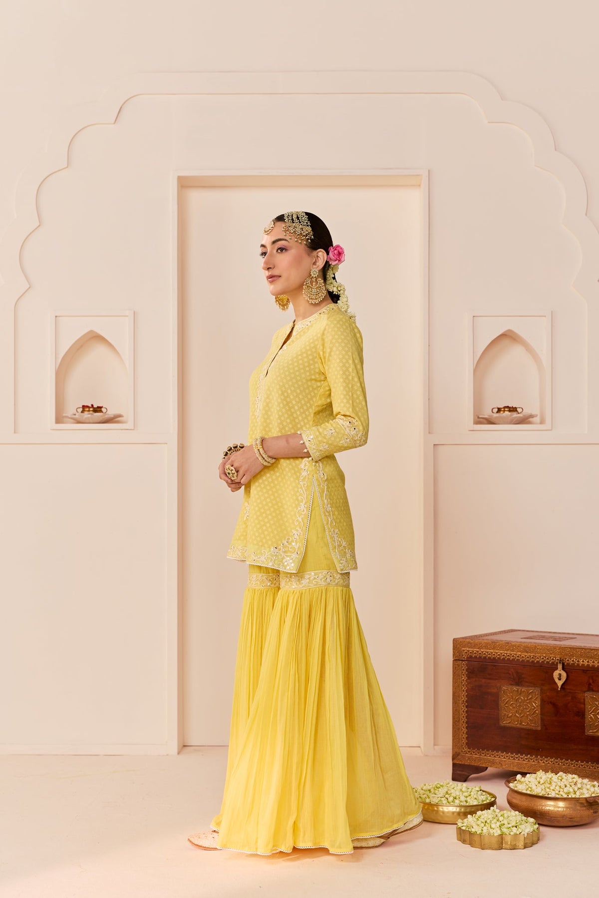 Yasneen - Lemon Yellow Short Kurta With Garara And Dupatta (LXRTS)