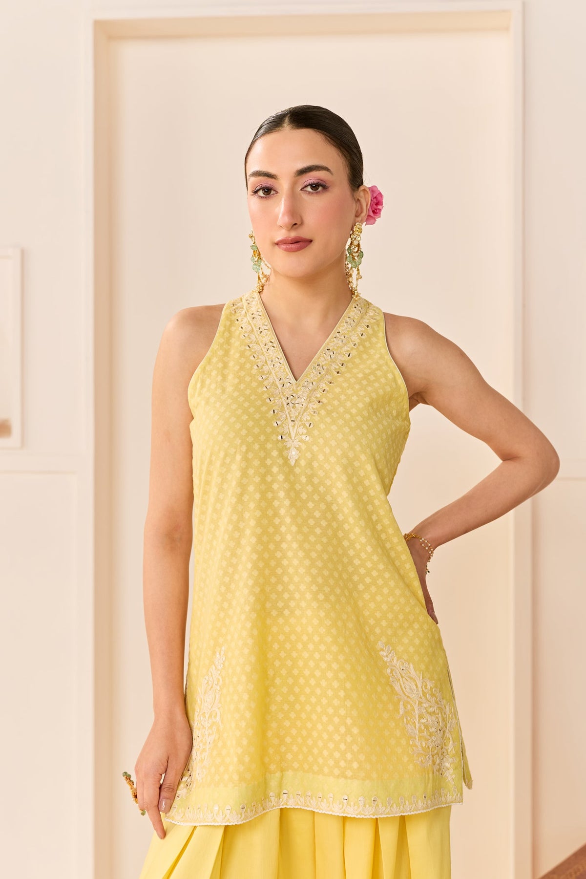 Miral - Lemon Yellow Short Kurta With Farsi Salwar