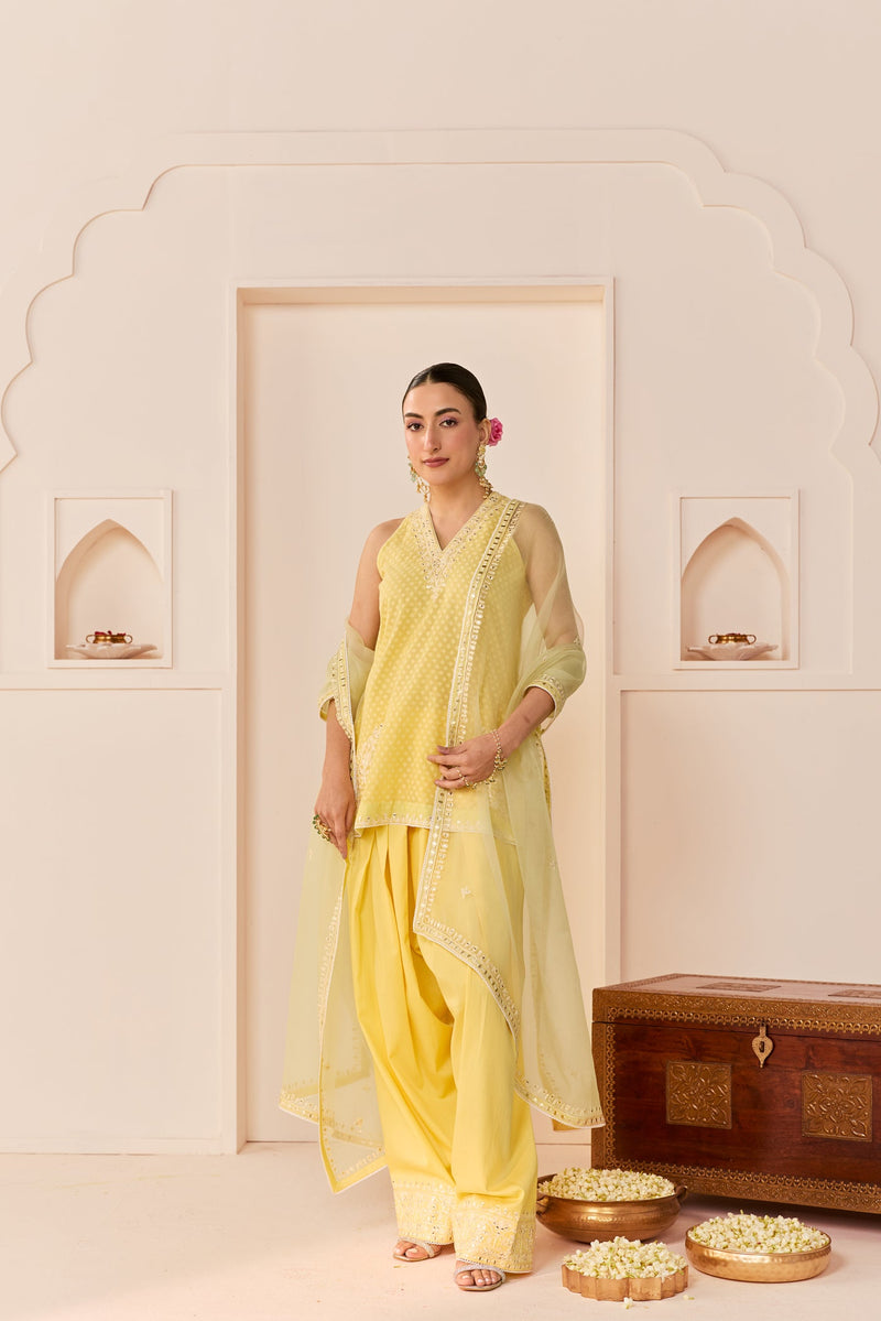 Miral - Lemon Yellow Short Kurta With Farsi Salwar (LXRTS)