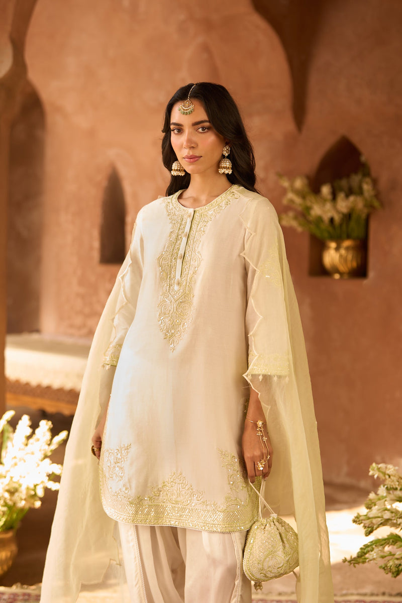 NYRA - DAISY IVORY WITH MINT GREEN SHORT KURTA AND DHOTI (LXRTS)