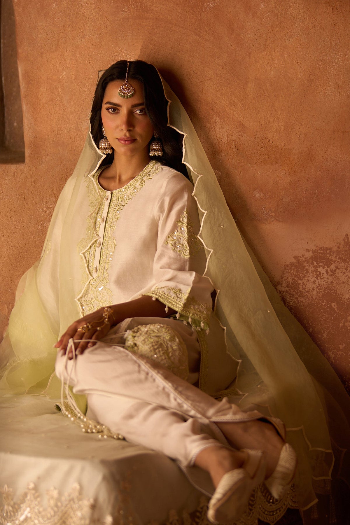 NYRA - DAISY IVORY WITH MINT GREEN SHORT KURTA AND DHOTI