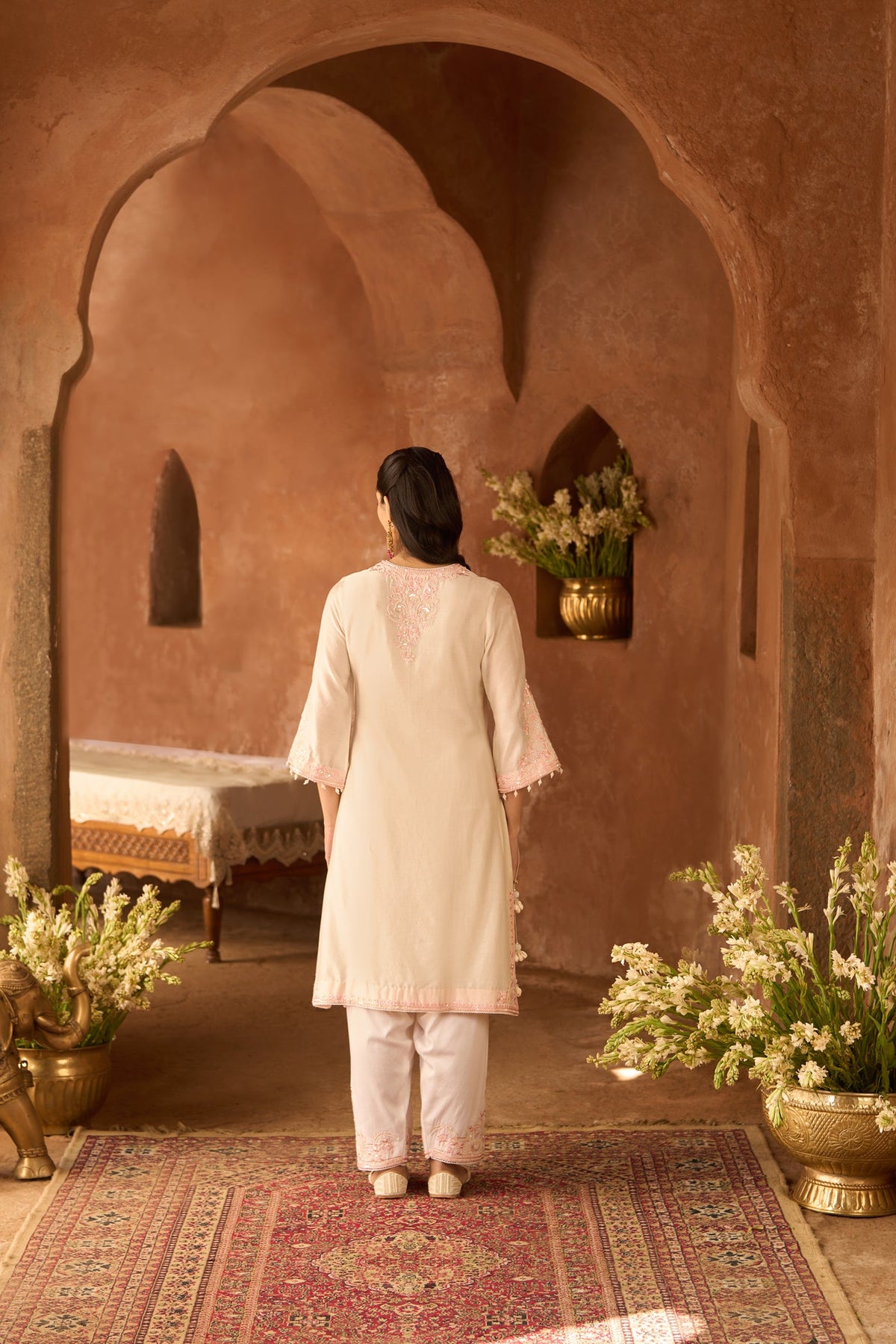 HANI - DAISY IVORY WITH PINK A-LINE KURTA WITH SALWAR AND DUPATTA