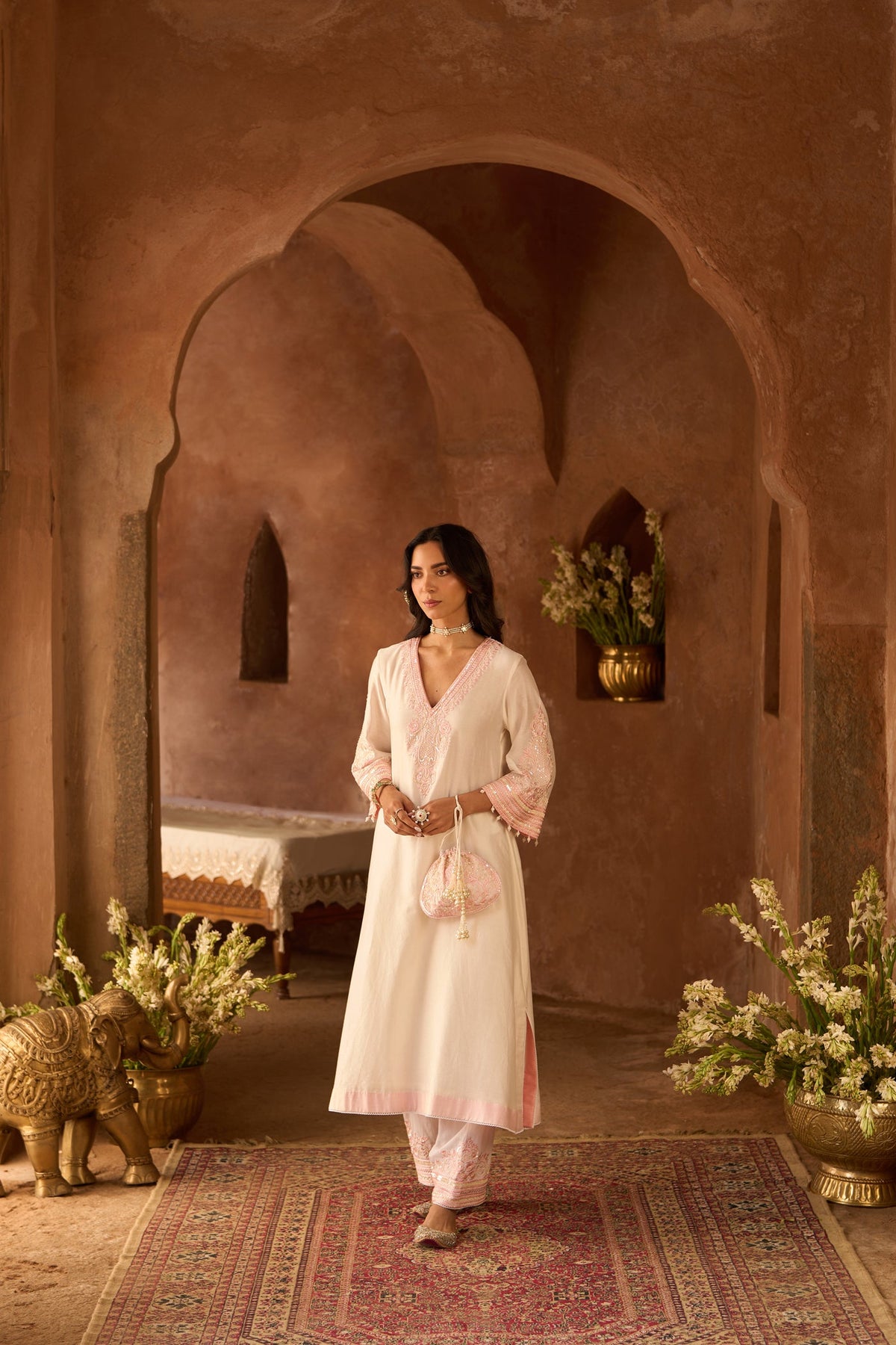 Sarggun mehta In SAHABAT - DAISY IVORY WITH PINK KAAFTAN WITH SALWAR