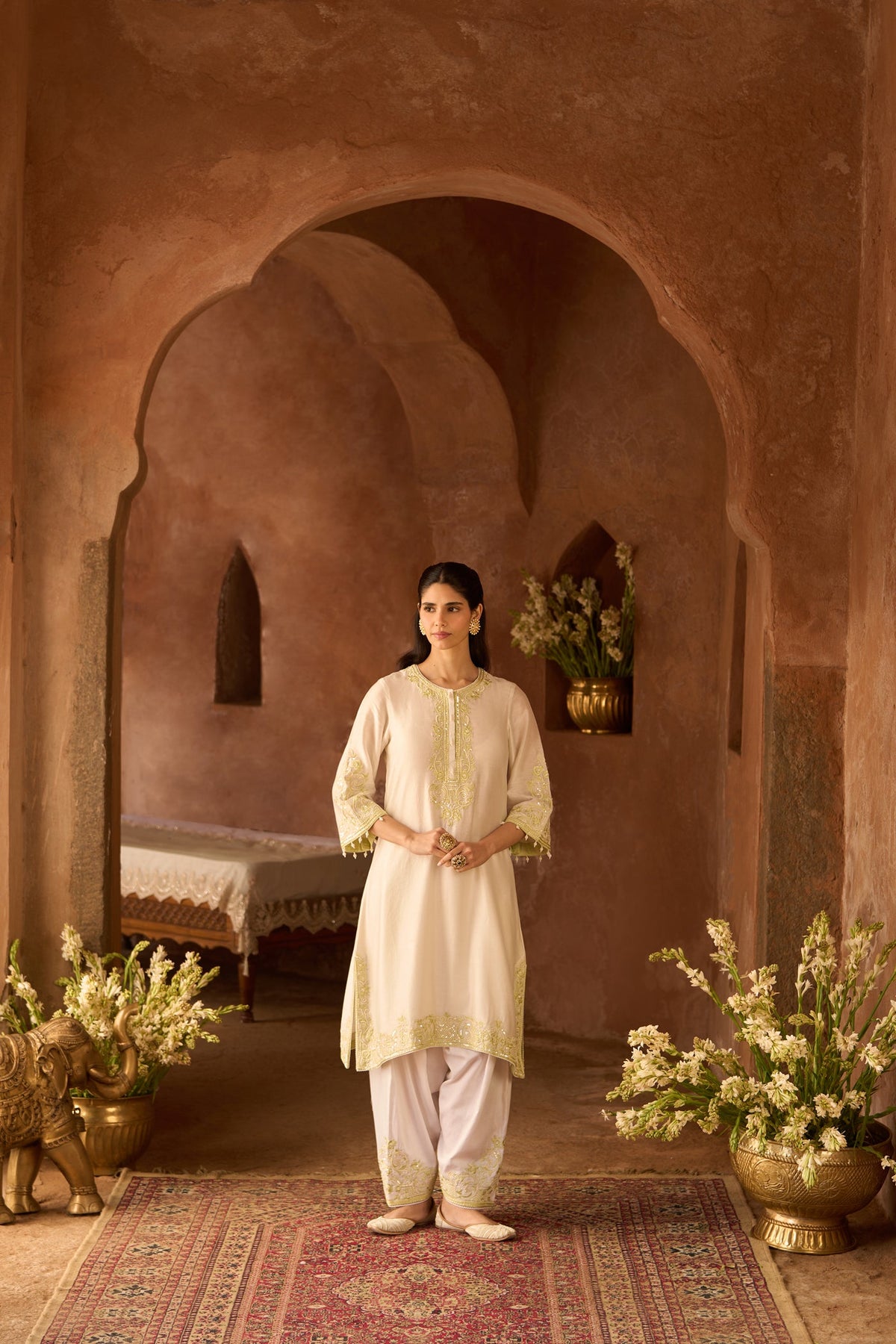HANI - DAISY IVORY WITH MINT GREEN A-LINE KURTA WITH SALWAR AND DUPATTA