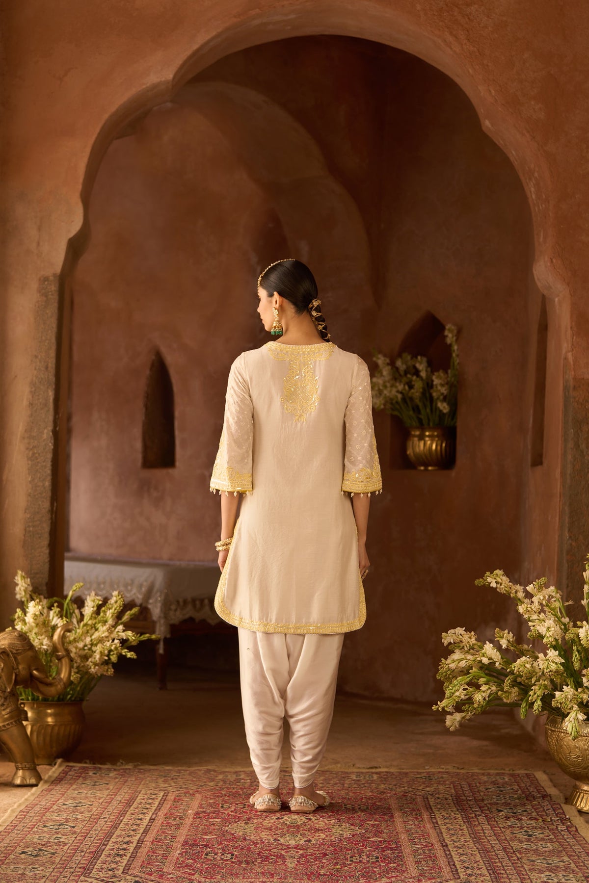 Tasheen In RUHI - DAISY IVORY WITH LEMON YELLOW SHORT KURTA AND DHOTI
