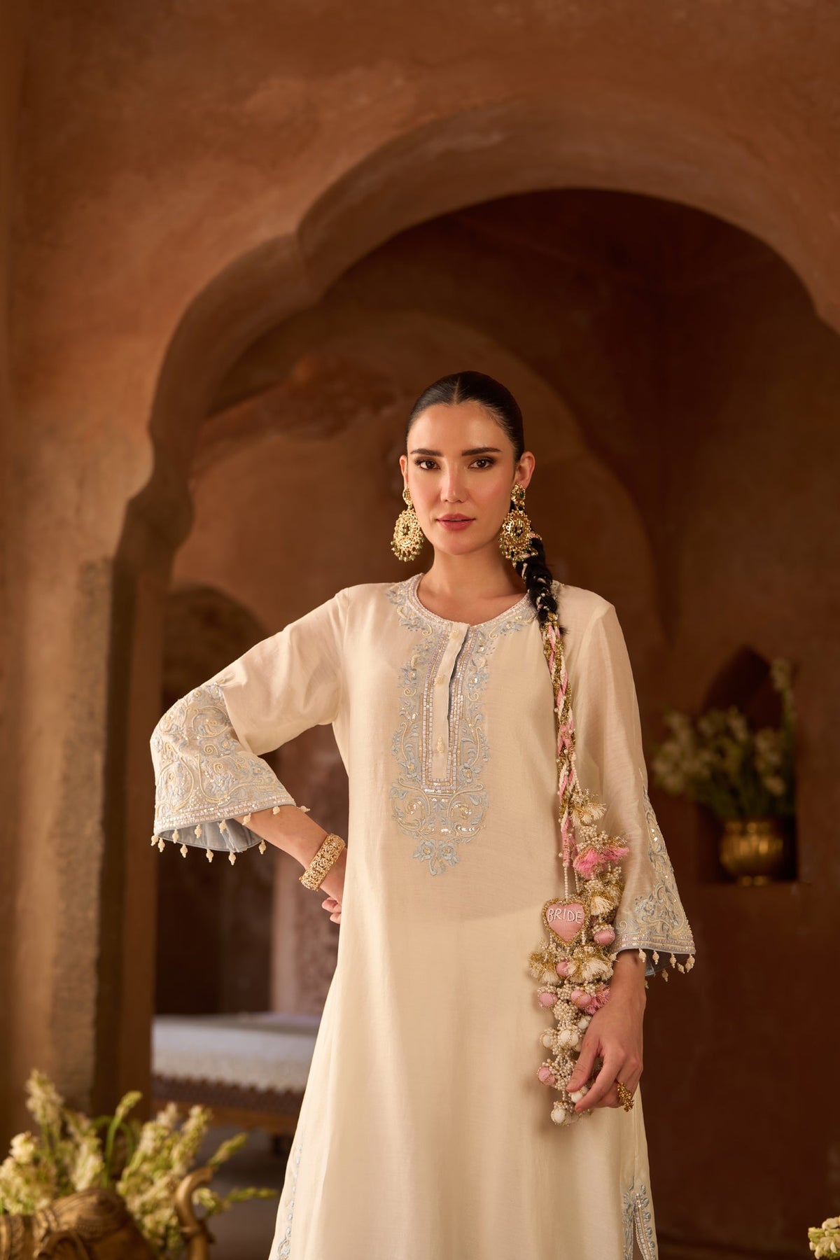 HANI - DAISY IVORY WITH BLUE A-LINE KURTA WITH SALWAR AND DUPATTA