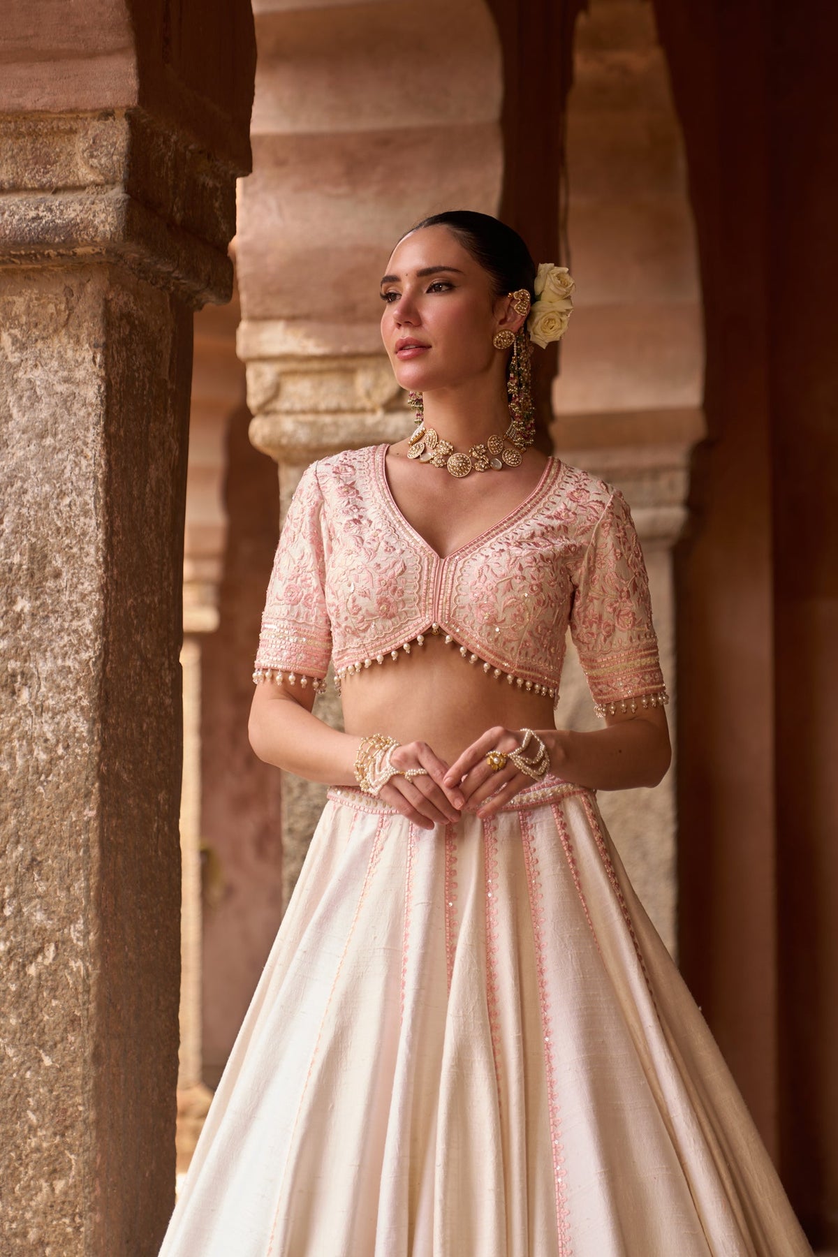 SAYEEDA - DAISY IVORY WITH PINK EMBROIDERED LEHENGA (LXRTS)