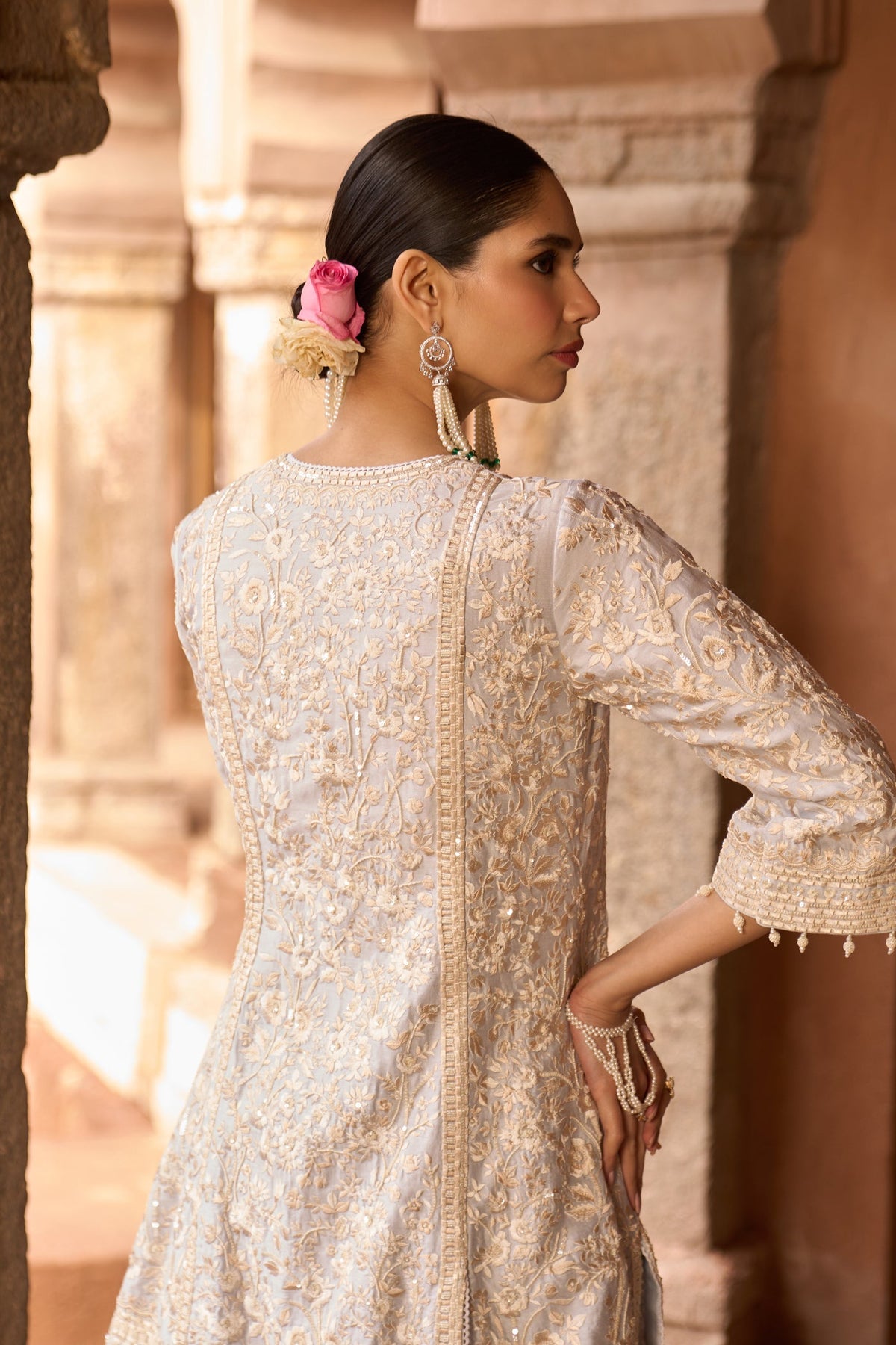 SABOOR - BLUE SHORT A-LINE KURTA WITH STRAIGHT PANTS AND DUPATTA