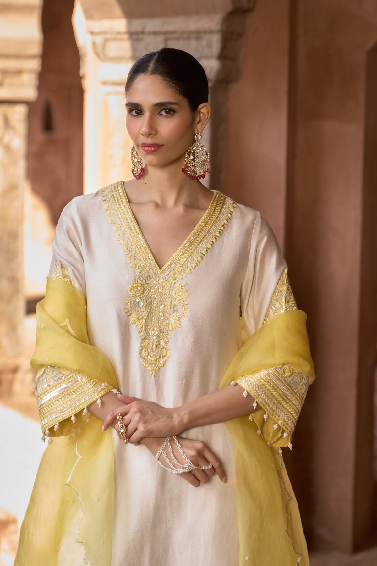 Tarini Kalingarayar in SAHABAT - DAISY IVORY WITH LEMON YELLOW KAAFTAN WITH SALWAR
