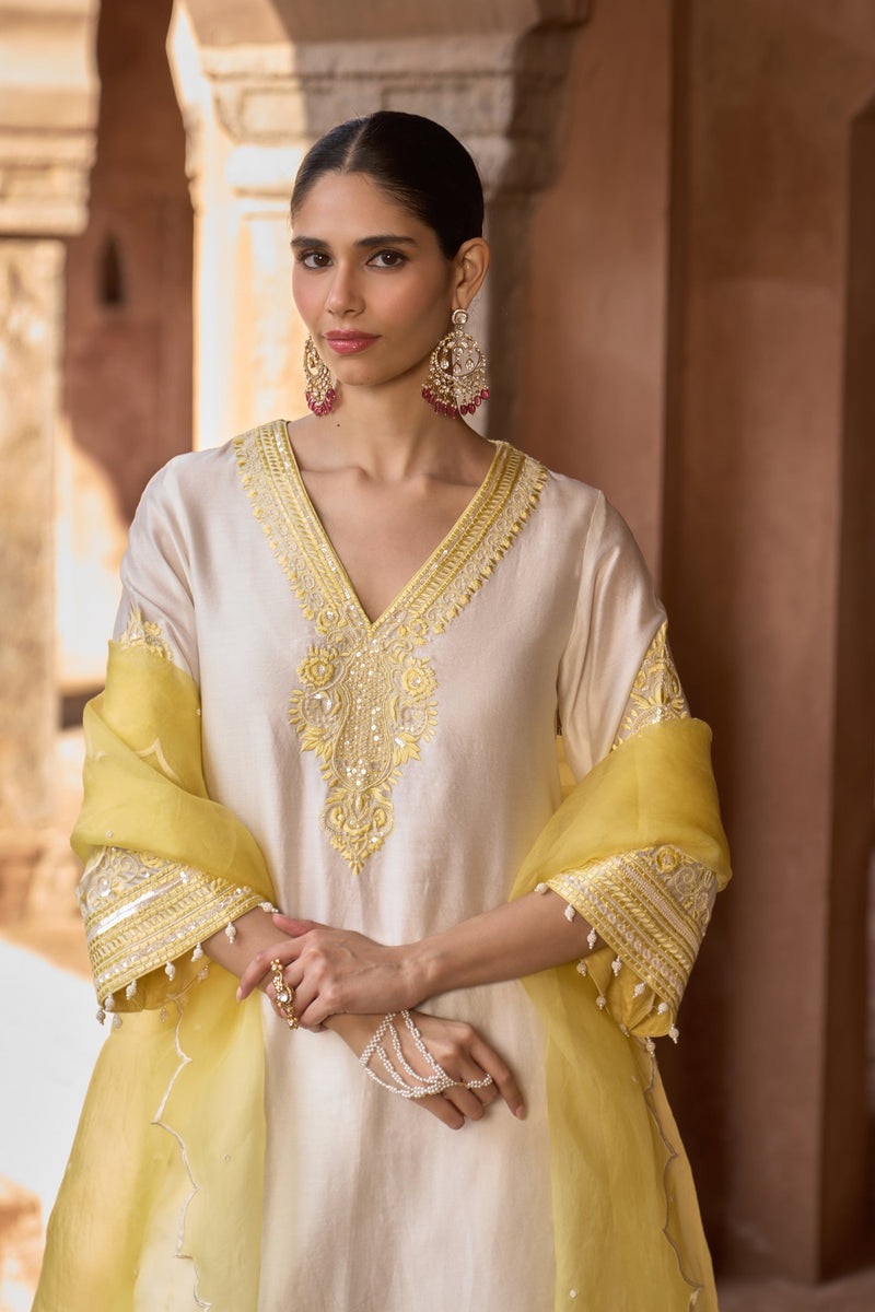 SAHABAT - DAISY IVORY WITH LEMON YELLOW KAAFTAN WITH SALWAR (LXRTS)