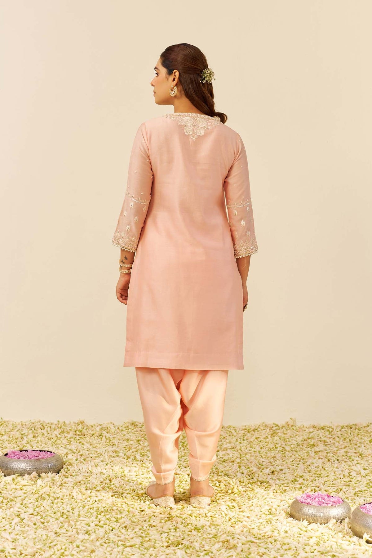 Zahra - Off Rose Short Kurta With Dhoti