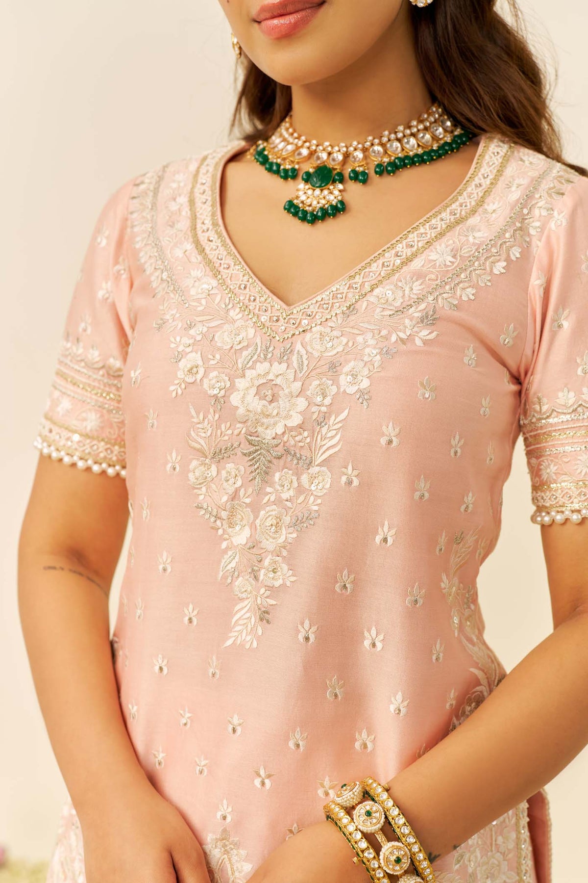 SAMEEHA - Off Rose SHORT KURTA WITH SHARARA