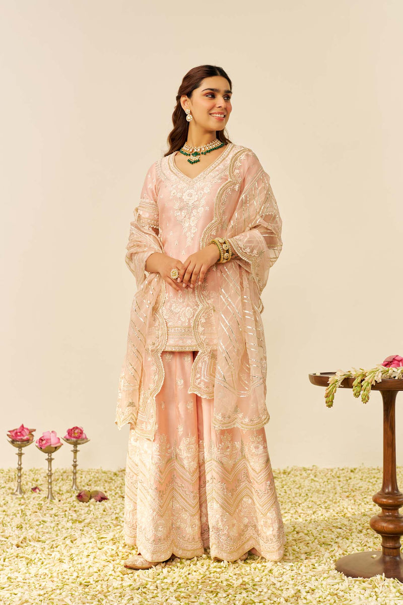 SAMEEHA - Off Rose SHORT KURTA WITH SHARARA