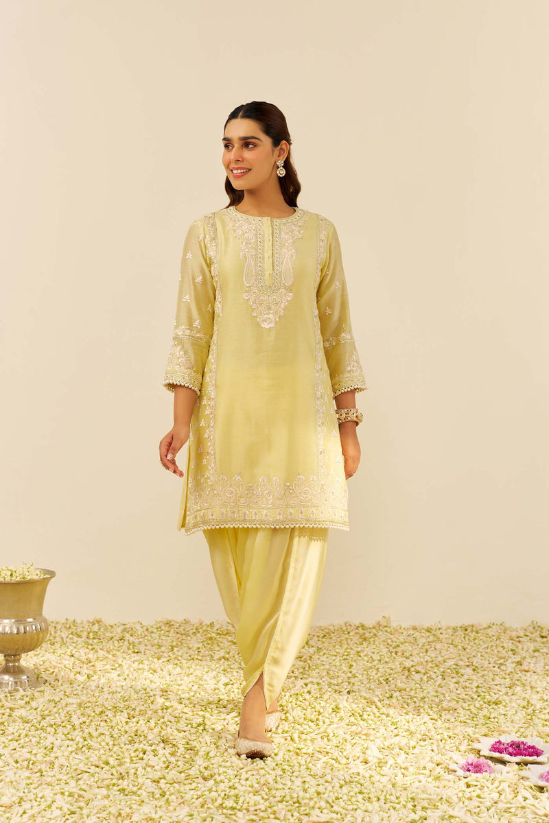 ZAISHA - Lemon Yellow SHORT KURTA WITH DHOTI