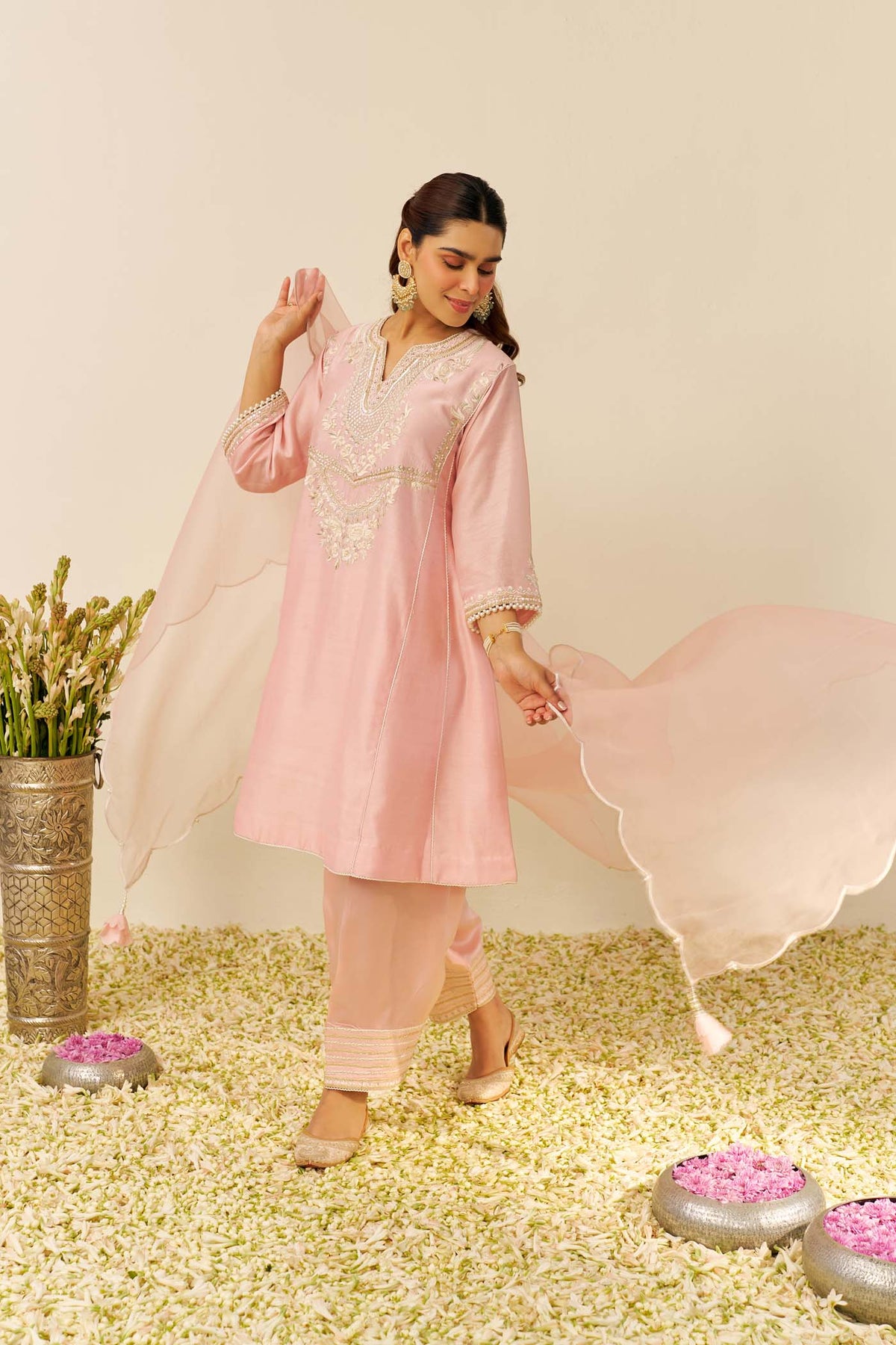 AIZA - Blush Pink SHORT CHAUGA WITH SALWAR