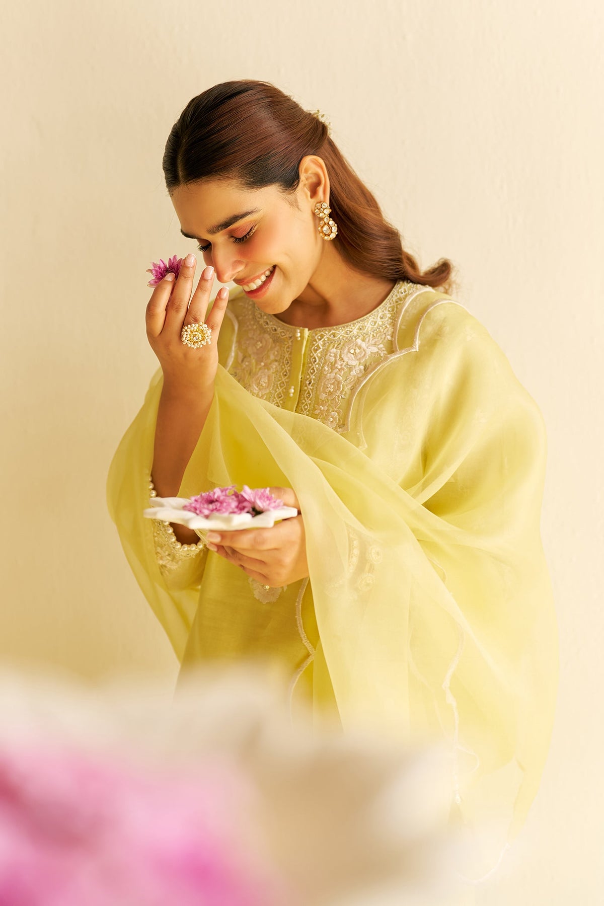 ZAISHA - Lemon Yellow SHORT KURTA WITH DHOTI