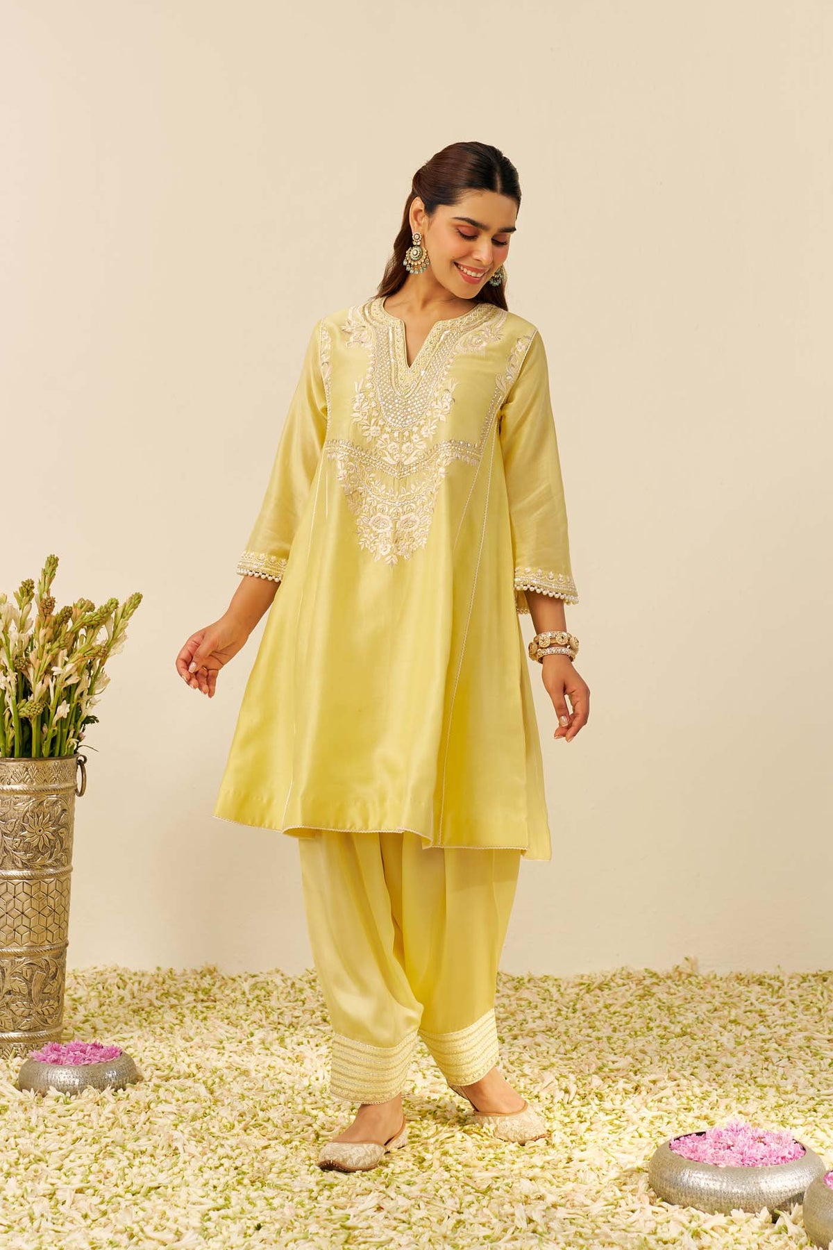 AIZA - Lemon Yellow SHORT CHAUGA WITH SALWAR