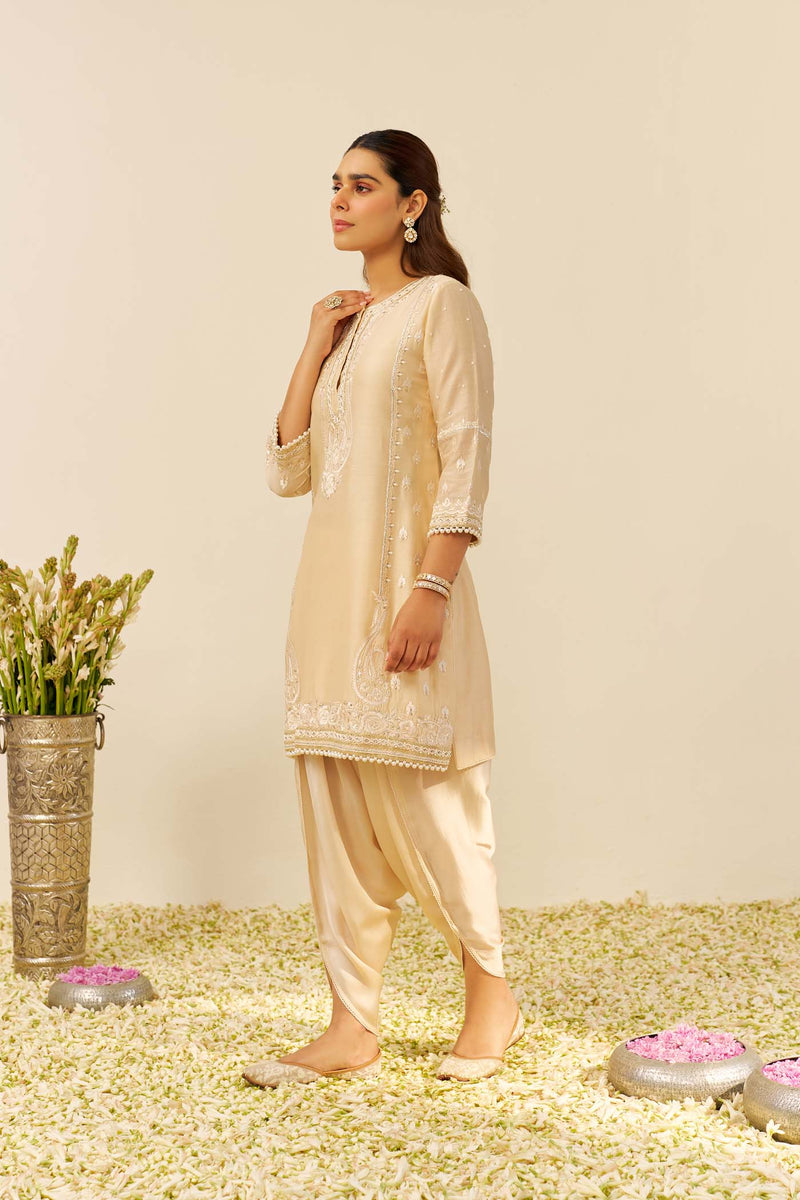 Zahra - Beige Short Kurta With Dhoti