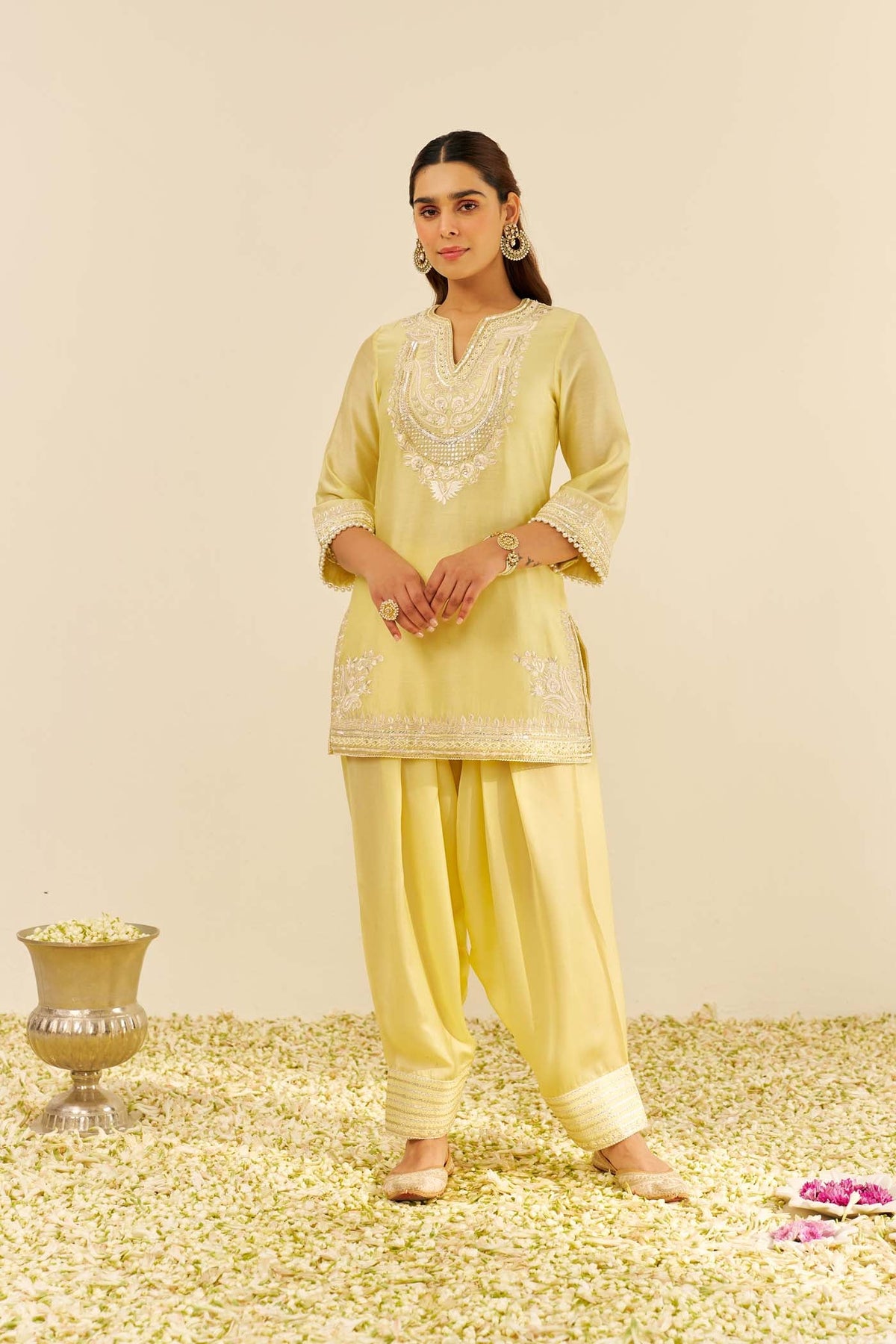 SARA - Lemon Yellow SHORT KURTA WITH  SALWAR