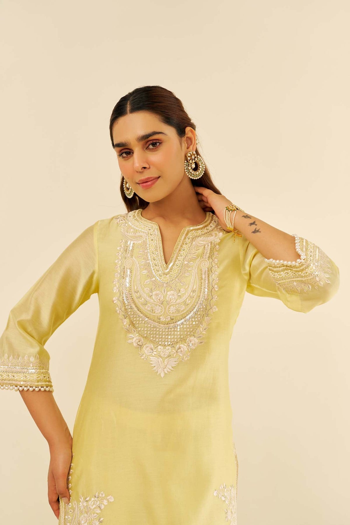 SARA - Lemon Yellow SHORT KURTA WITH  SALWAR