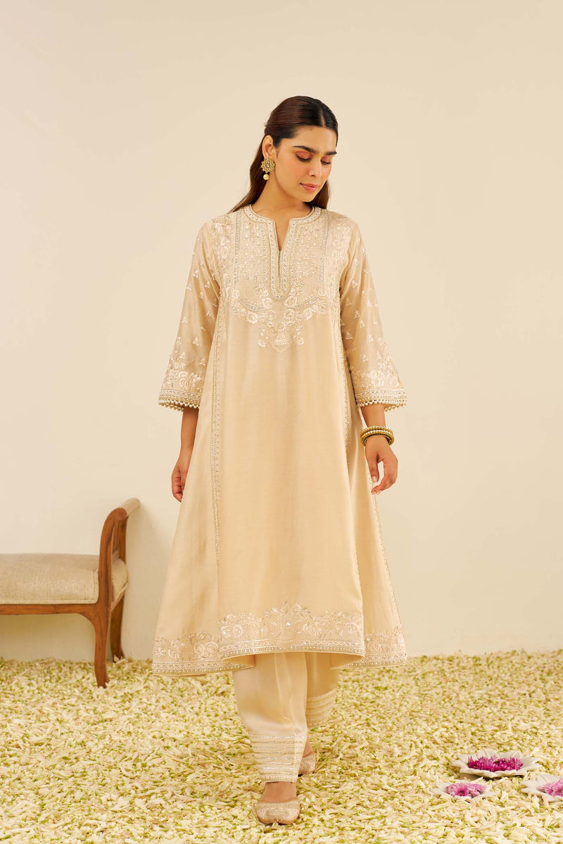 MAAROOFA - Beige LONG CHAUGA WITH SALWAR