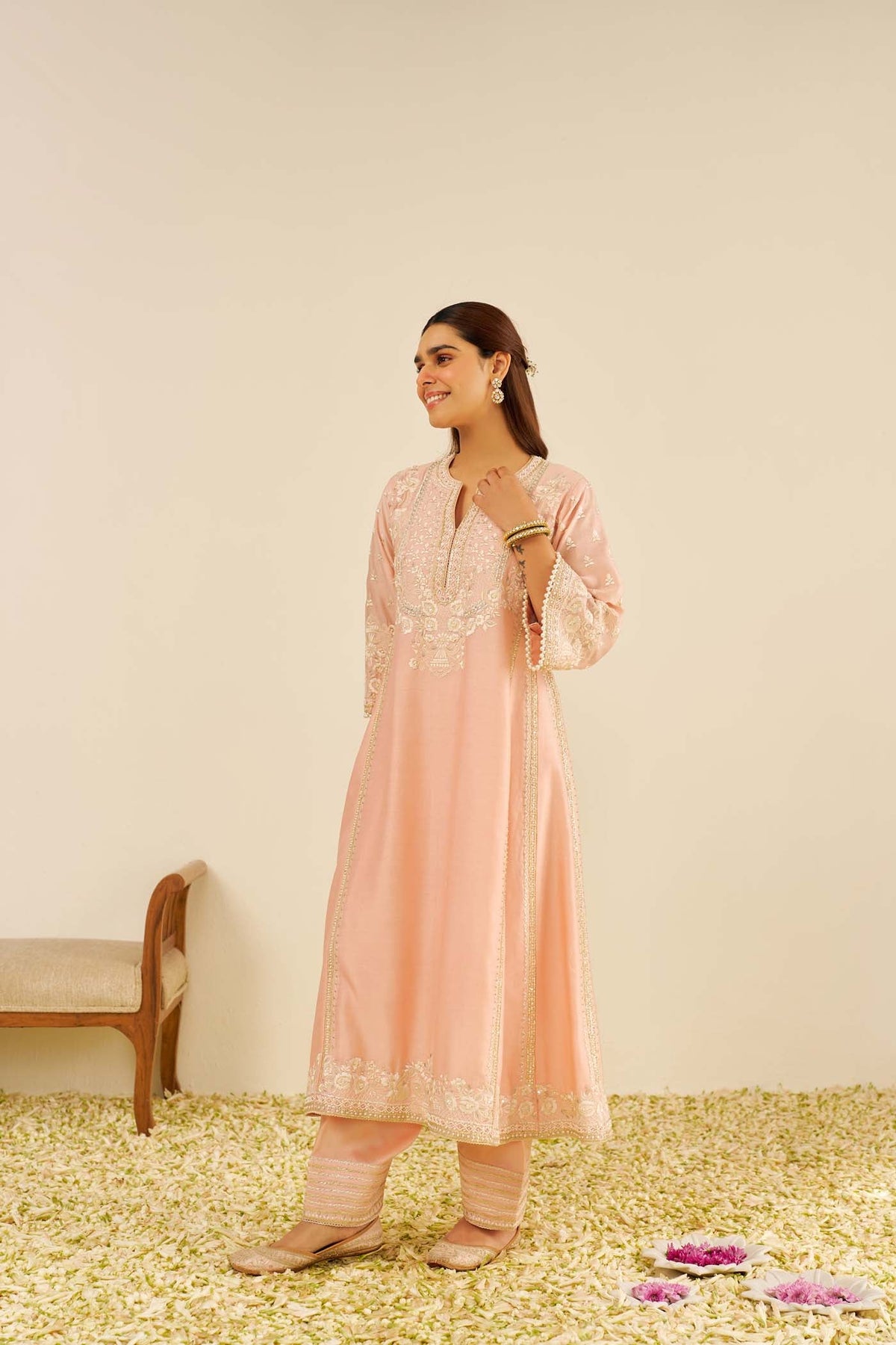 MAAROOFA - Off Rose LONG CHAUGA WITH SALWAR