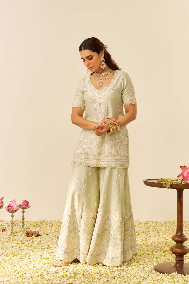 SAMEEHA - Mint Green SHORT KURTA WITH SHARARA (LXRTS)