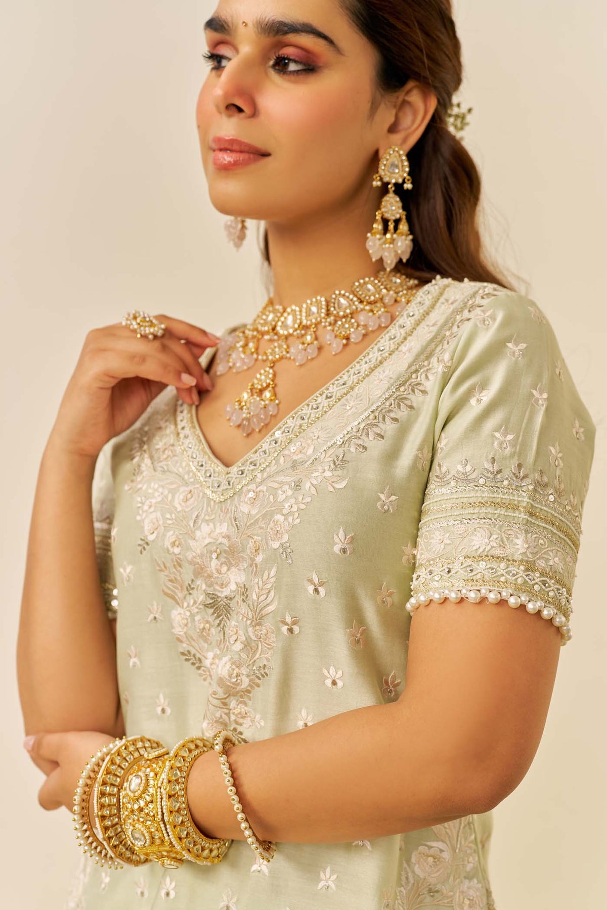 SAMEEHA - Mint Green SHORT KURTA WITH SHARARA (LXRTS)