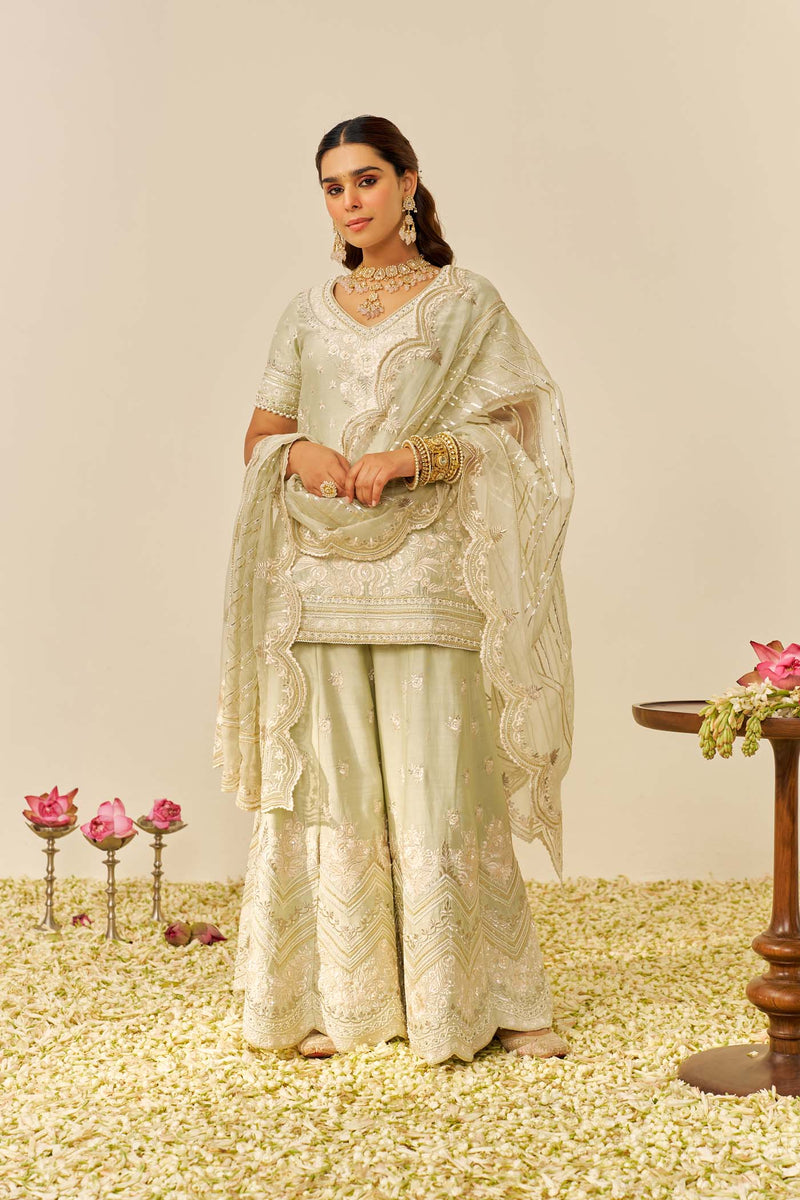SAMEEHA - Mint Green SHORT KURTA WITH SHARARA (LXRTS)