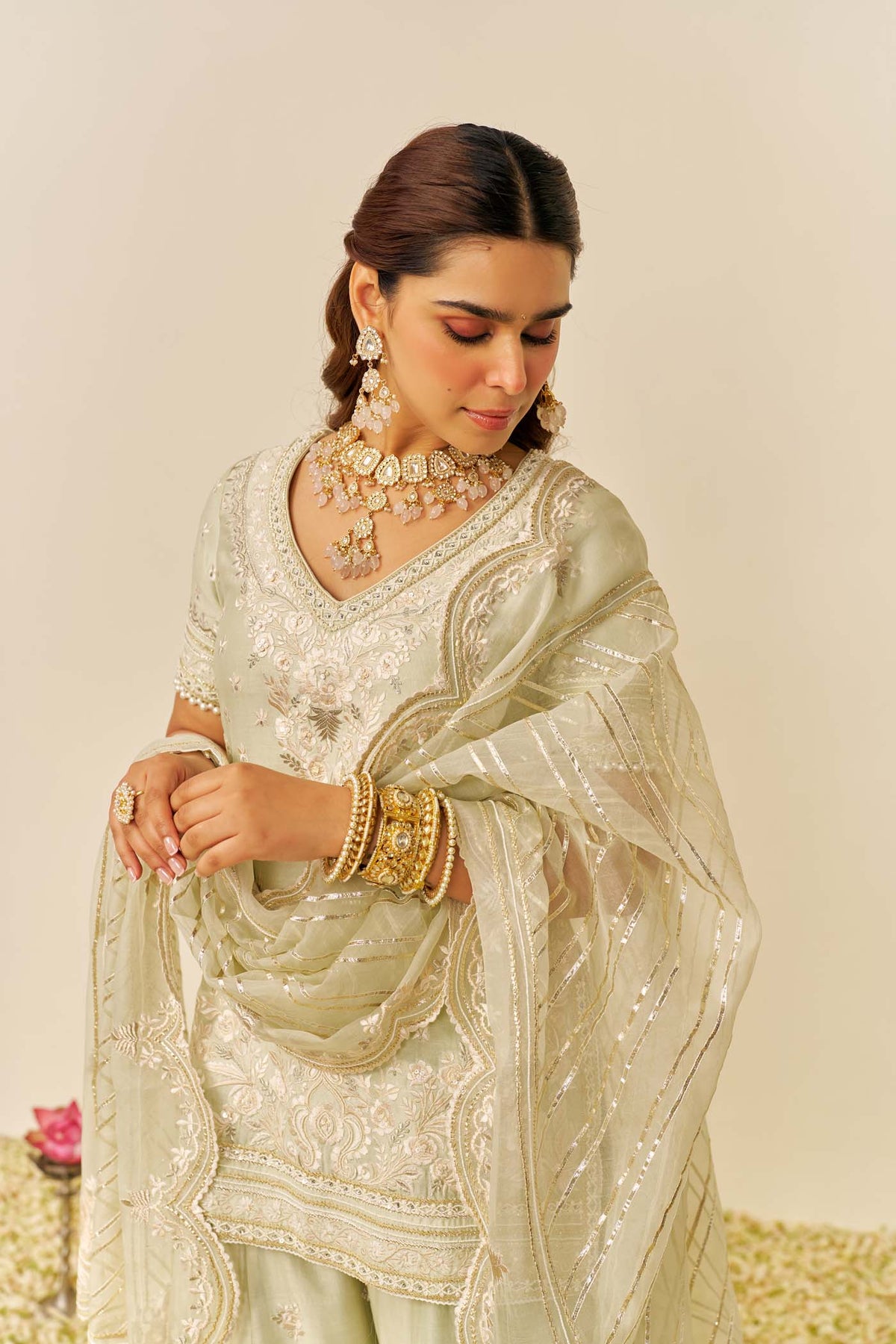 SAMEEHA - Mint Green SHORT KURTA WITH SHARARA