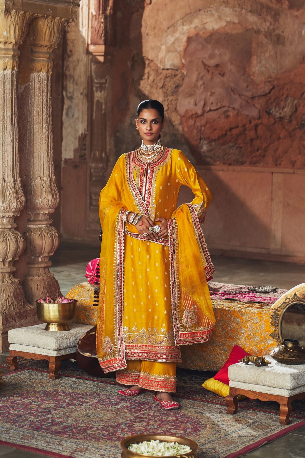 SOBIA - Heirloom Mustard LONG KURTA WITH PALAZZO AND DUPATTA
