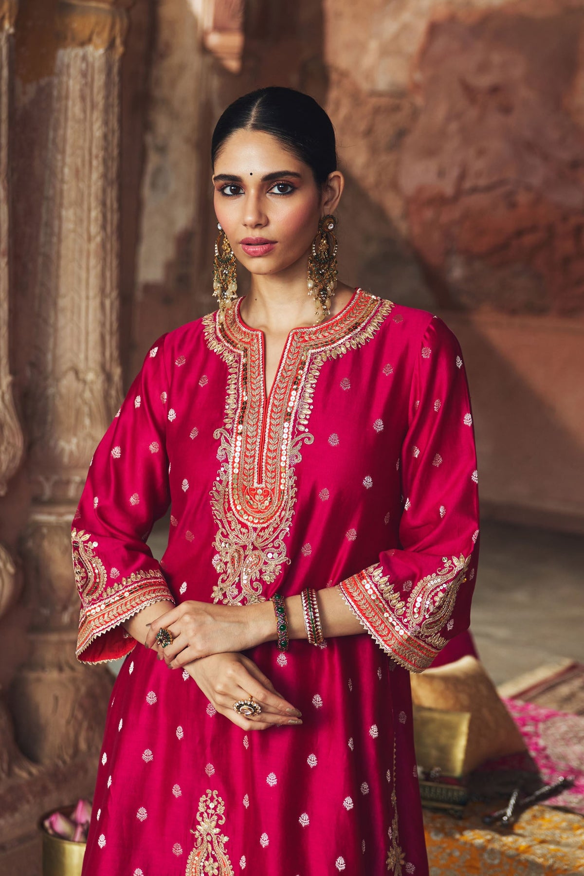 MEHWISH - Rani Hotpink SHORT KURTA WITH SALWAR AND DUPATTA