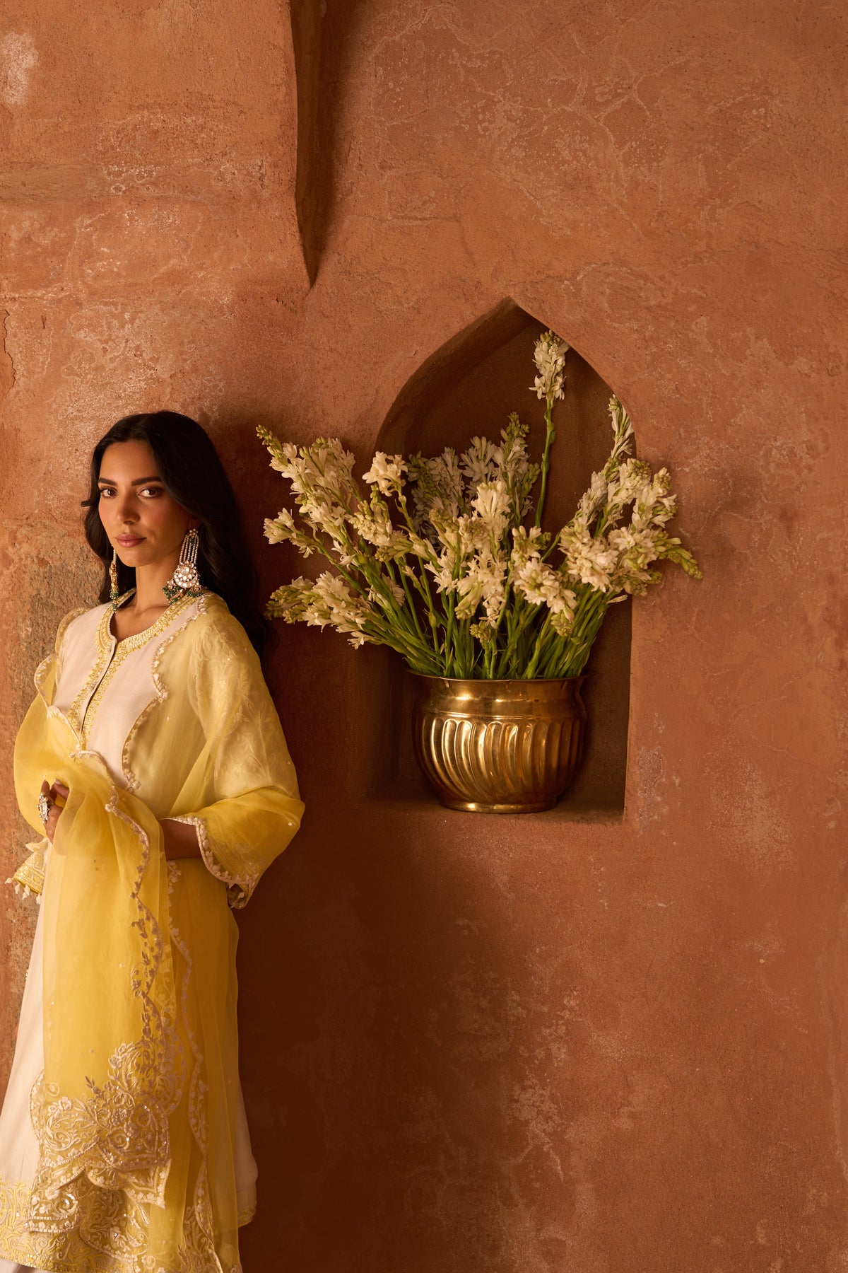 ANAM - DAISY IVORY WITH LEMON YELLOW A-LINE KURTA WITH SALWAR AND DUPATTA