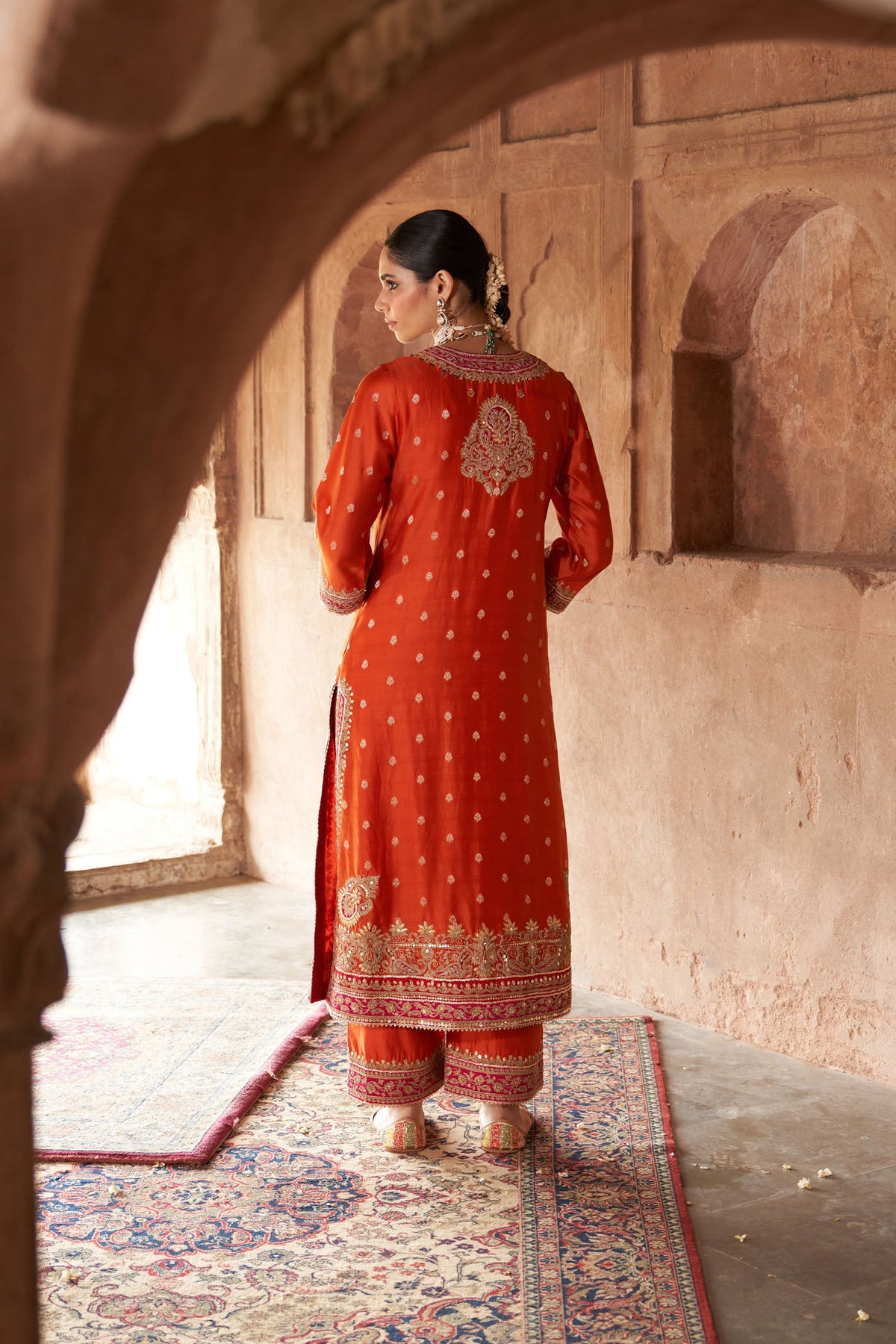 Musakn sethi In SOBIA - BURNT ORANGE LONG KURTA WITH PALAZZO AND DUPATTA