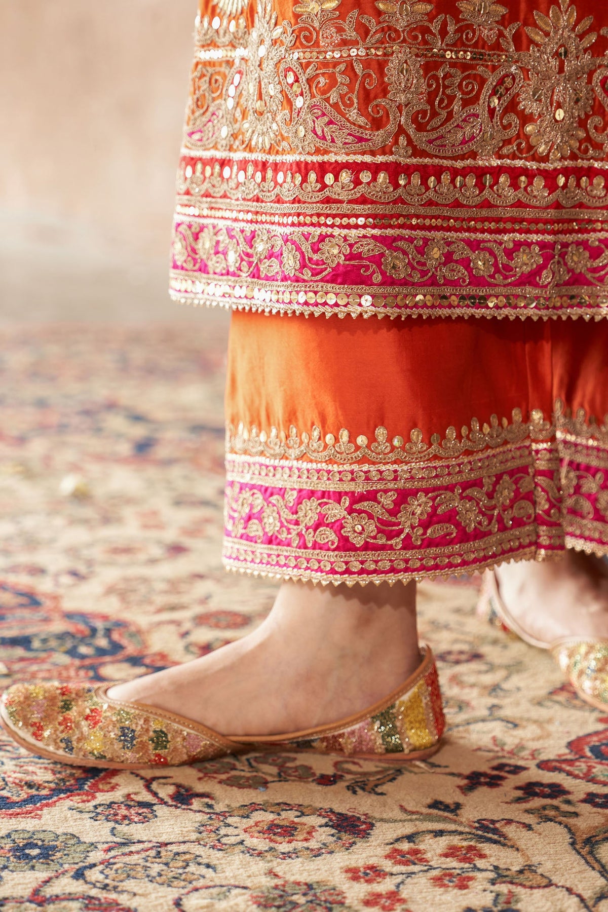 Musakn sethi In SOBIA - BURNT ORANGE LONG KURTA WITH PALAZZO AND DUPATTA
