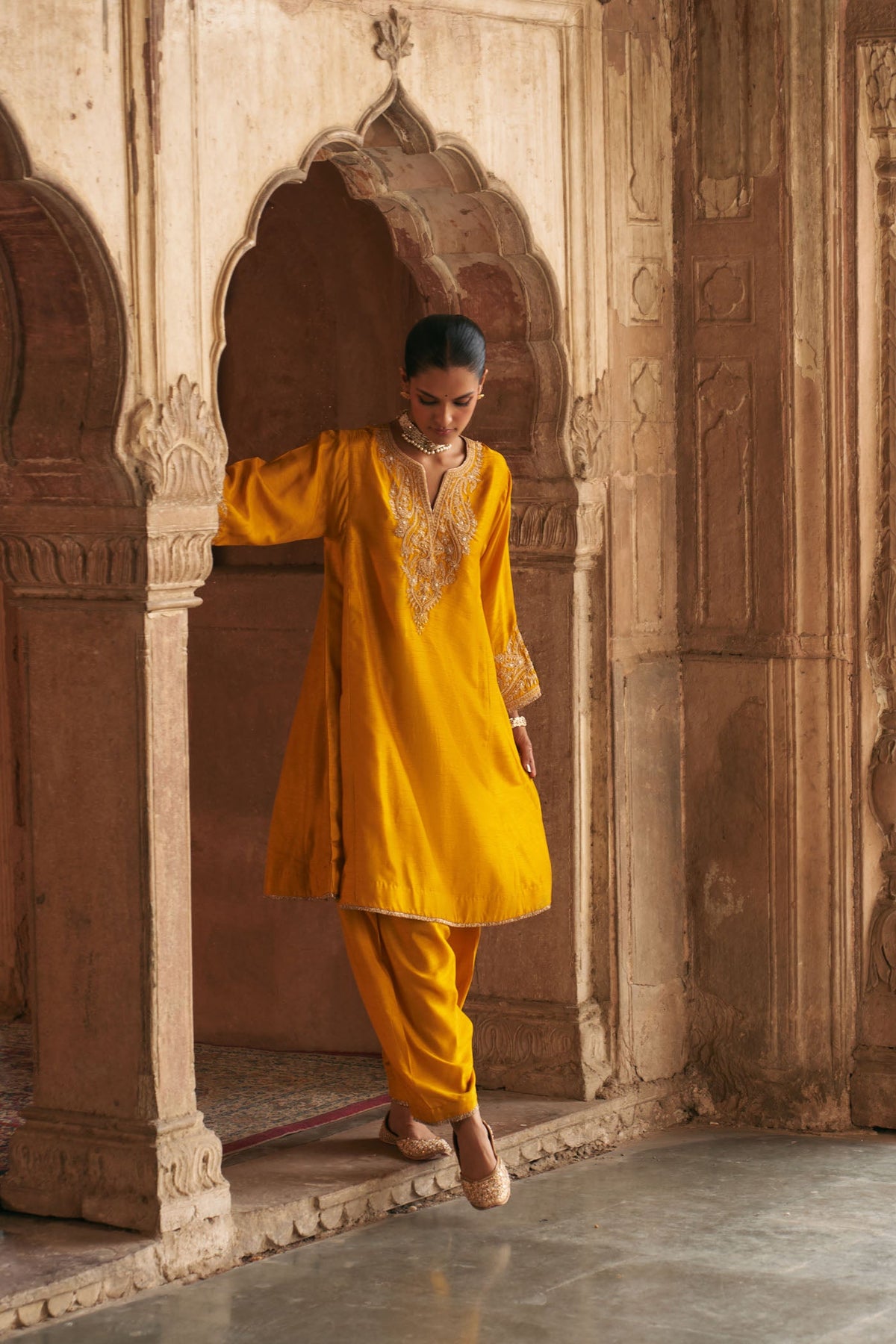 MARWA - Heirloom Mustard SHORT CHAUGA WITH SALWAR (LXRTS)
