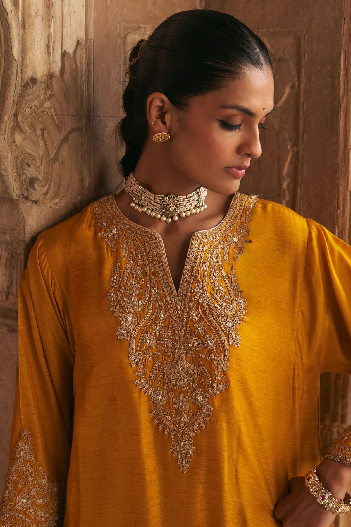 MARWA - Heirloom Mustard SHORT CHAUGA WITH SALWAR